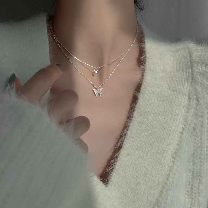 Women's Double Layer Butterfly Minimalist Necklace — High-End Collarbone Chain